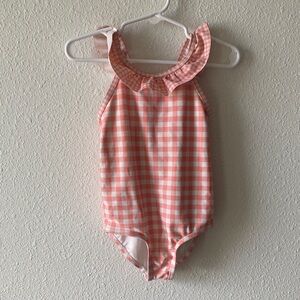 Carter's Peach & White Gingham Ruffle Romper